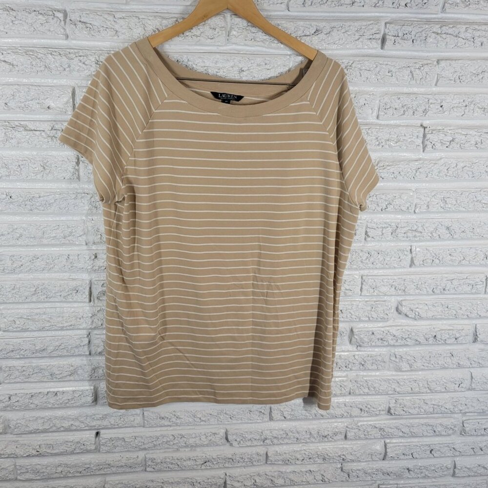 Lauren Ralph Lauren Womens Top 3X Plus Tee Knit Short Sleeve Beige STR44E